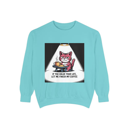 Lustiges Katzen-Sweatshirt – „Wenn dir dein Leben lieb ist, lass mich meinen Kaffee austrinken“ – Kuscheliger Pullover mit Grafikprint