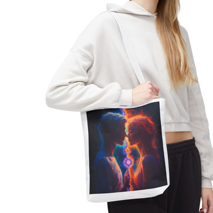 Cosmic Lovers Tote Bag — Flame & Ice Couple Art AOP