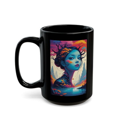 Künstlerisch gestalteter Fantasy-Becher – Design: Blaue Waldgöttin (325 ml/440 ml)