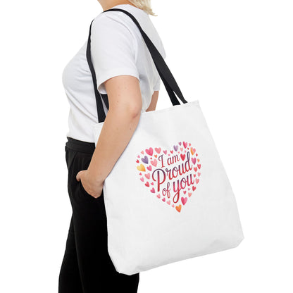 Tote Bag — "I Am Proud of You" Heart Print Tote | Encouragement Gift for Loved Ones