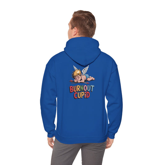 Burnout Cupid Hoodie — Cute Tired Cupid Graphic Pullover
