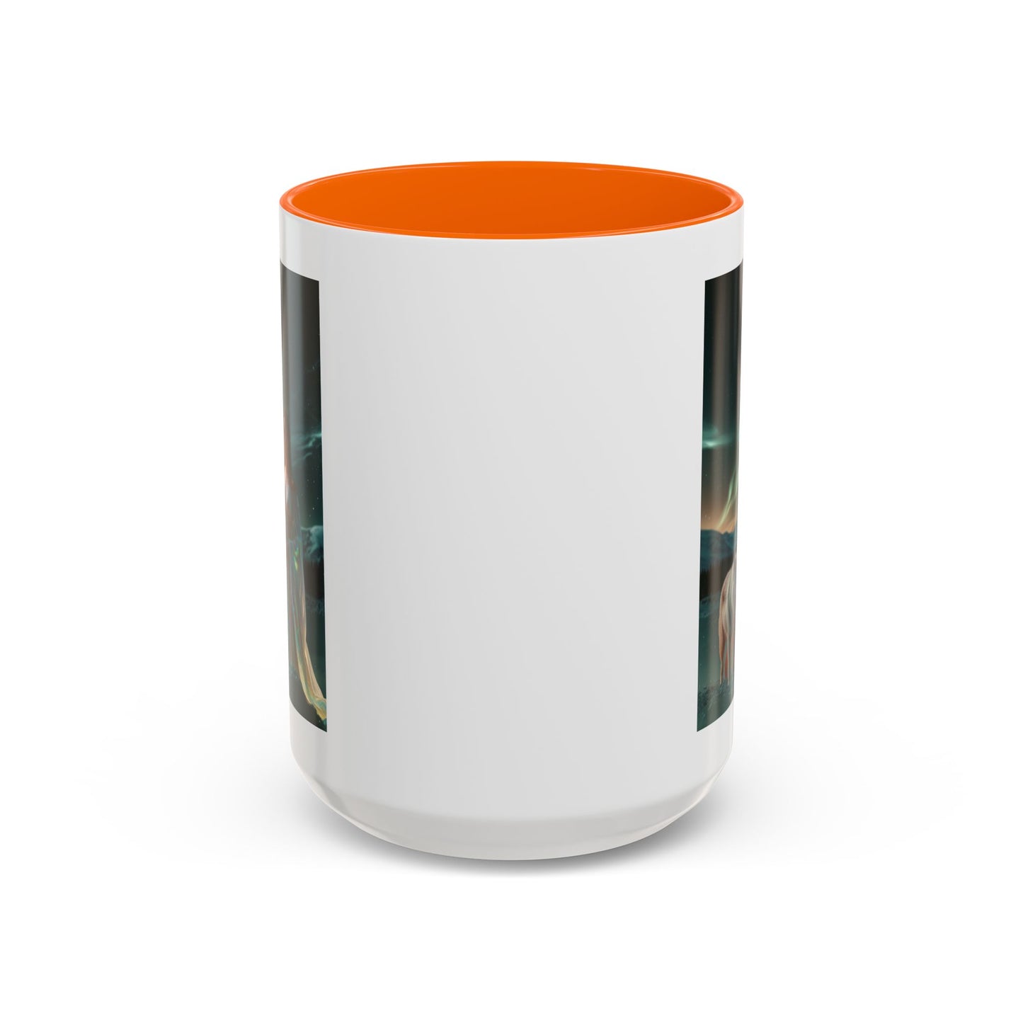 Taza de café Aurora Guardiana — Arte fantástico de mujer con lobo