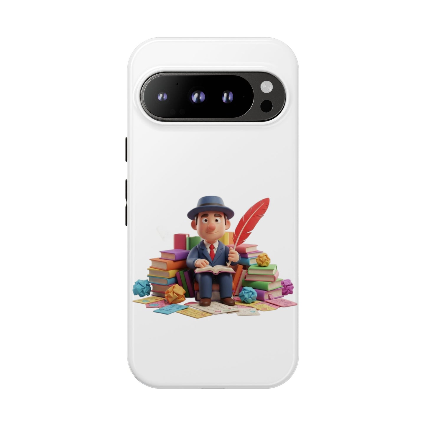 Google Author's Journey Phone Case — Cute Writer Illustration, Books & Quill Protective Cover