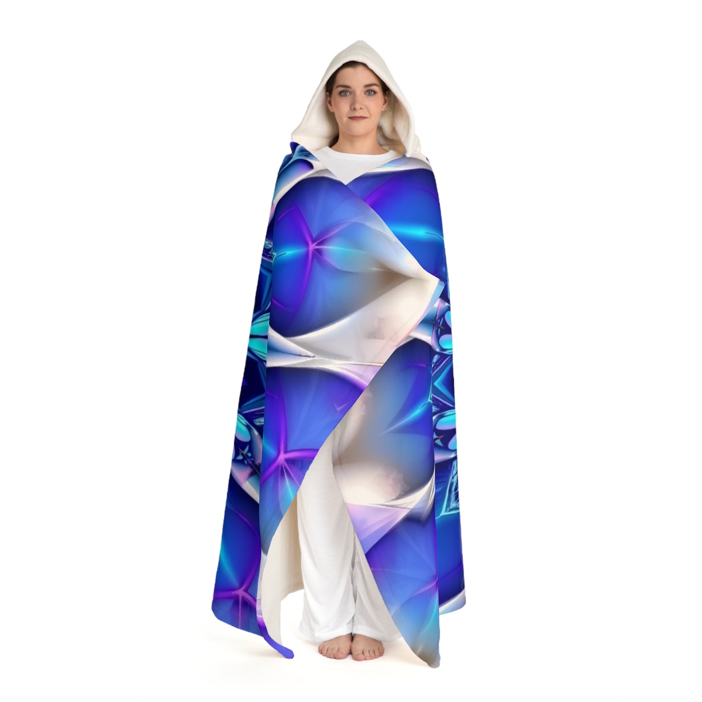 Hooded Sherpa Blanket — Blue Abstract Geometric Fleece Throw
