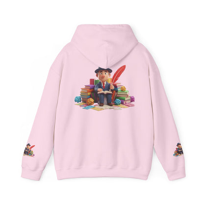 Book Lover Hoodie — Cute Reader Character with Books & Quill Sweatshirt