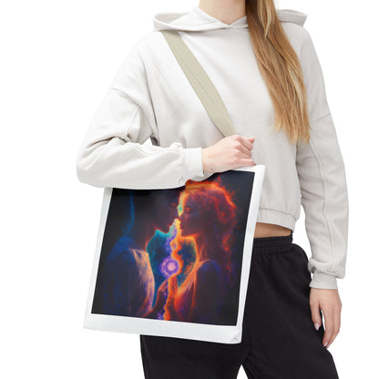 Cosmic Lovers Tote Bag — Flame & Ice Couple Art AOP