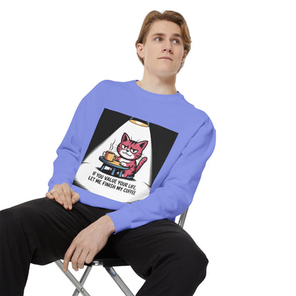 Lustiges Katzen-Sweatshirt – „Wenn dir dein Leben lieb ist, lass mich meinen Kaffee austrinken“ – Kuscheliger Pullover mit Grafikprint