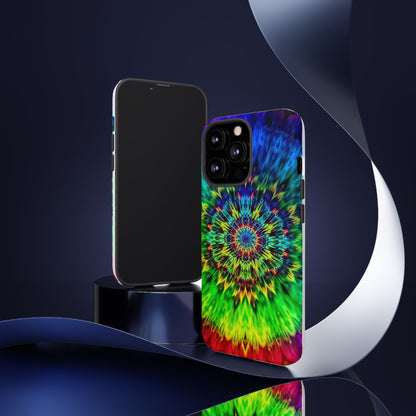 Funda resistente para teléfono con diseño de mandala psicodélico: protección vibrante con efecto tie-dye