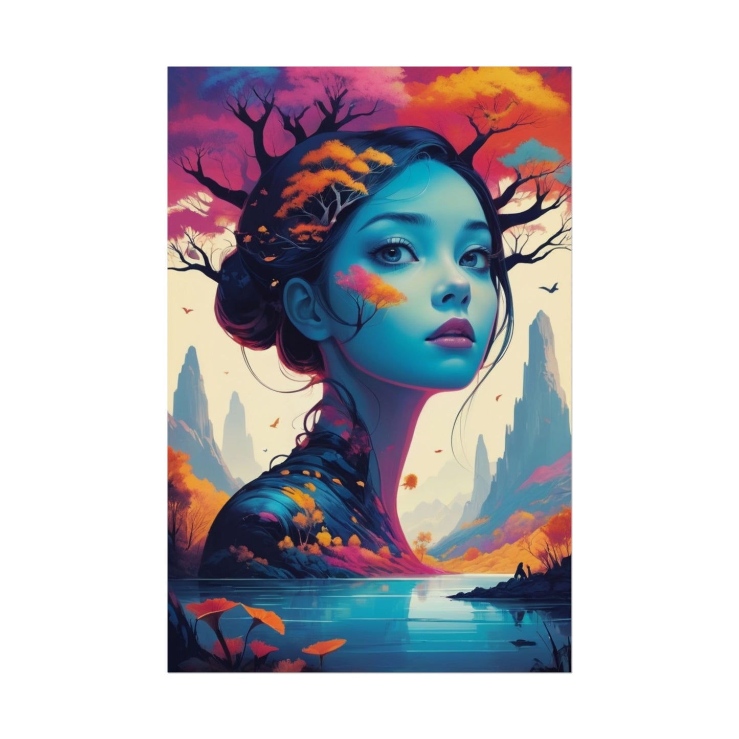 Surreal Blue Goddess Rolled Poster — Fantasy Landscape Art Print