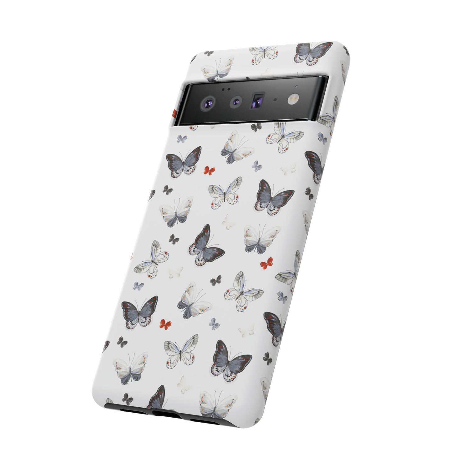 Google Butterfly Pattern Tough Phone Case — White Floral Protective Cover