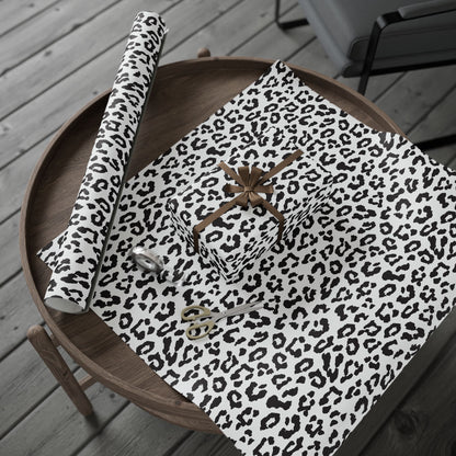Leopard Print Wrapping Paper Roll — Black & White Animal Pattern Gift Wrap