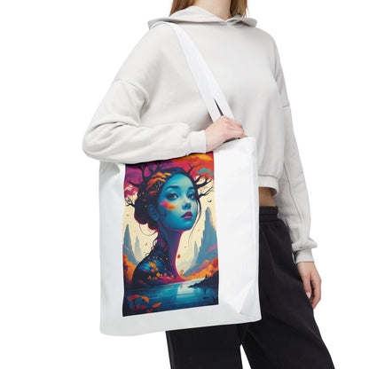 Artistic Blue Forest Maiden Tote Bag - Surreal Portrait All-Over Print