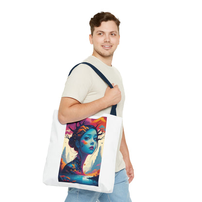 Artistic Blue Forest Maiden Tote Bag - Surreal Portrait All-Over Print