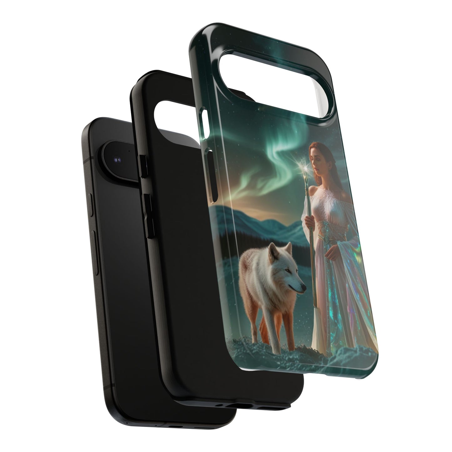 Funda para teléfono Google Aurora Guardian: armadura de fantasía de mujer y lobo