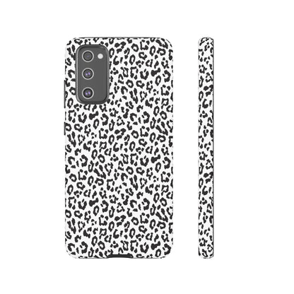 Samsung Leopard Print Tough Phone Case – Black & White Animal Pattern Protective Cover