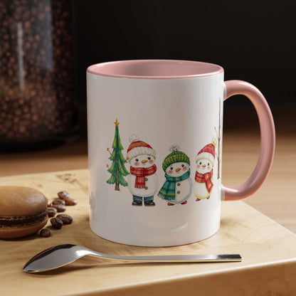 Christmas Snowman Mug — Cute Holiday Coffee Cup with Festive Tree & Snowmen (11/15oz)