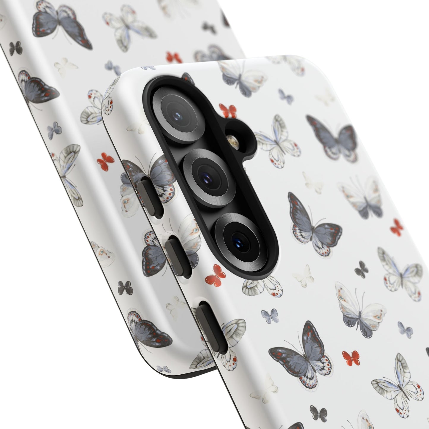 Funda para Samsung con diseño de mariposas: elegante funda protectora monocromática con detalles en rojo