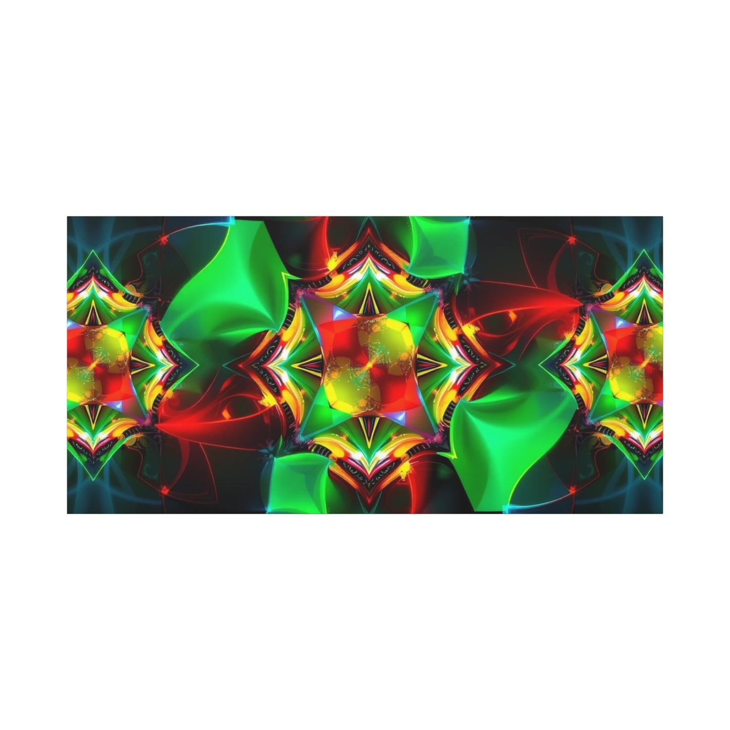 Kaleidoscope Abstract Matte Canvas Wall Art — Vibrant Green & Red Stretched Print