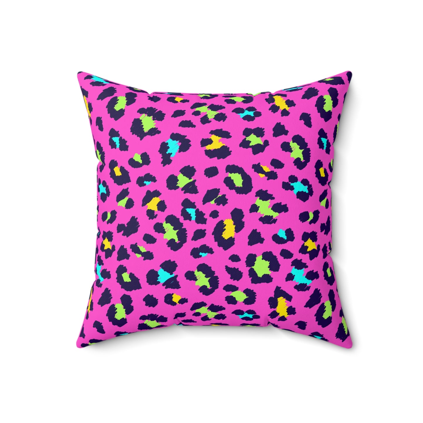 Pink Neon Leopard Print Square Pillow – Bright Animal Print Decorative Cushion