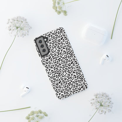 Samsung Leopard Print Tough Phone Case – Black & White Animal Pattern Protective Cover