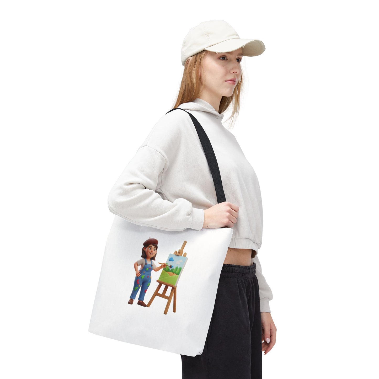 Artist Tote Bag — Painter with Easel Illustrated AOP Tote
