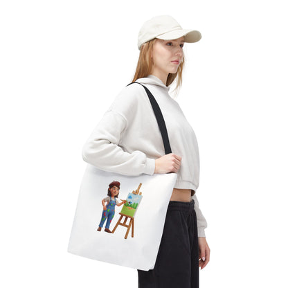 Artist Tote Bag — Painter with Easel Illustrated AOP Tote