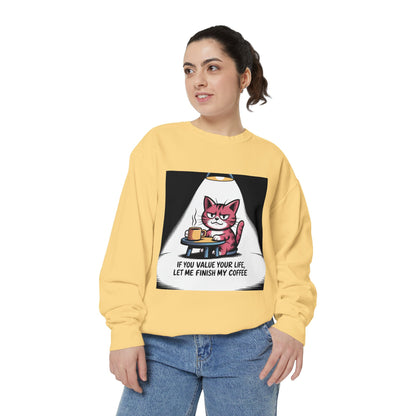 Lustiges Katzen-Sweatshirt – „Wenn dir dein Leben lieb ist, lass mich meinen Kaffee austrinken“ – Kuscheliger Pullover mit Grafikprint