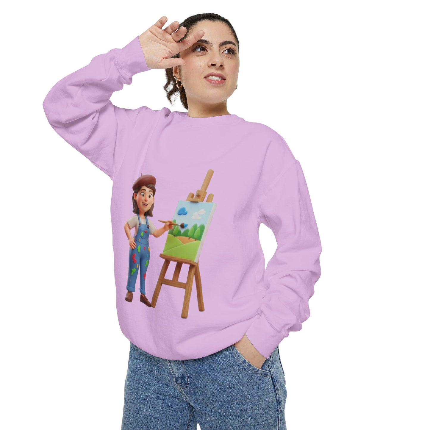 Painter Girl Sweatshirt — Cute Artist Painting Crewneck
