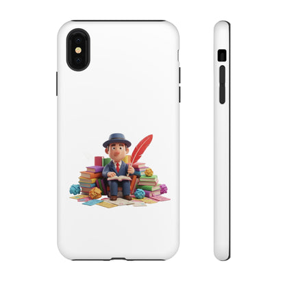 iPhone Phone Case — Cute Writer Sitting on Books with Feather Pen