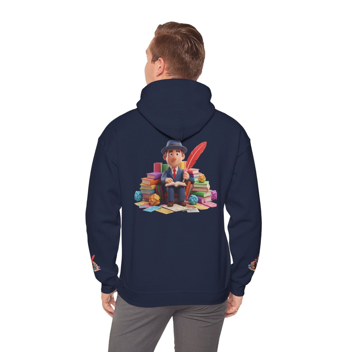 Book Lover Hoodie — Cute Reader Character with Books & Quill Sweatshirt