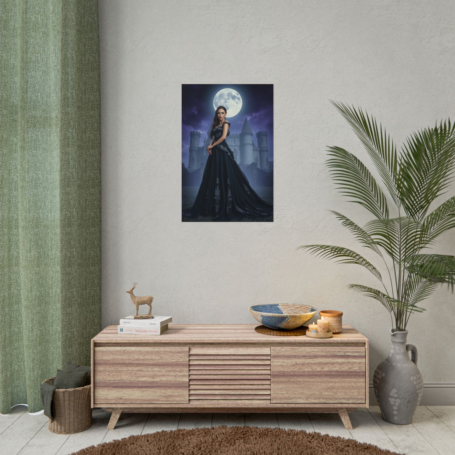 Gothic Moonlit Castle Poster — Elegant Vampire Queen Wall Art (Rolled)