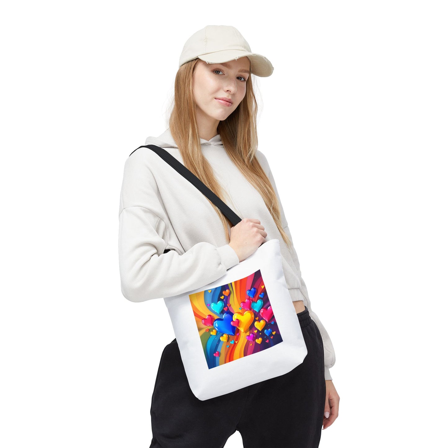 Colorful Heart Burst Tote Bag — Rainbow Love All-Over Print