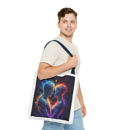 Cosmic Lovers Tote Bag — Neon Fire & Ice Couple Art AOP Tote