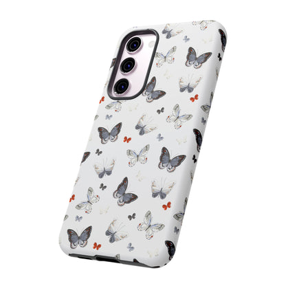 Funda para Samsung con diseño de mariposas: elegante funda protectora monocromática con detalles en rojo