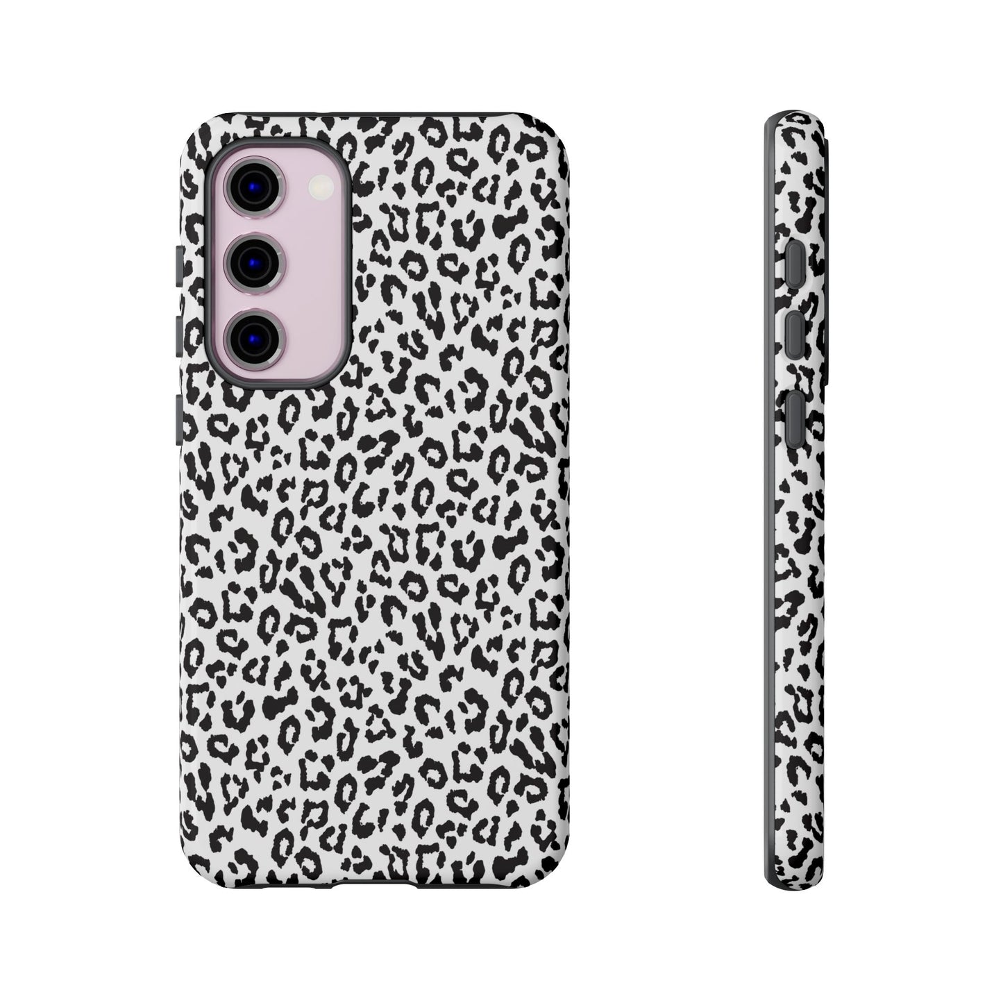 Samsung Leopard Print Tough Phone Case – Black & White Animal Pattern Protective Cover