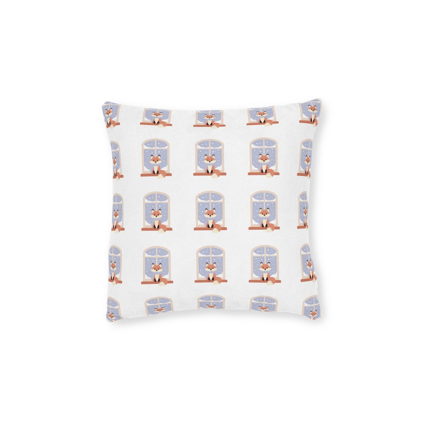 Cozy Window Cat Pattern Square Pillow — Cute Cat at Window Decorative Throw Pillow