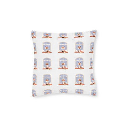 Cozy Window Cat Pattern Square Pillow — Cute Cat at Window Decorative Throw Pillow