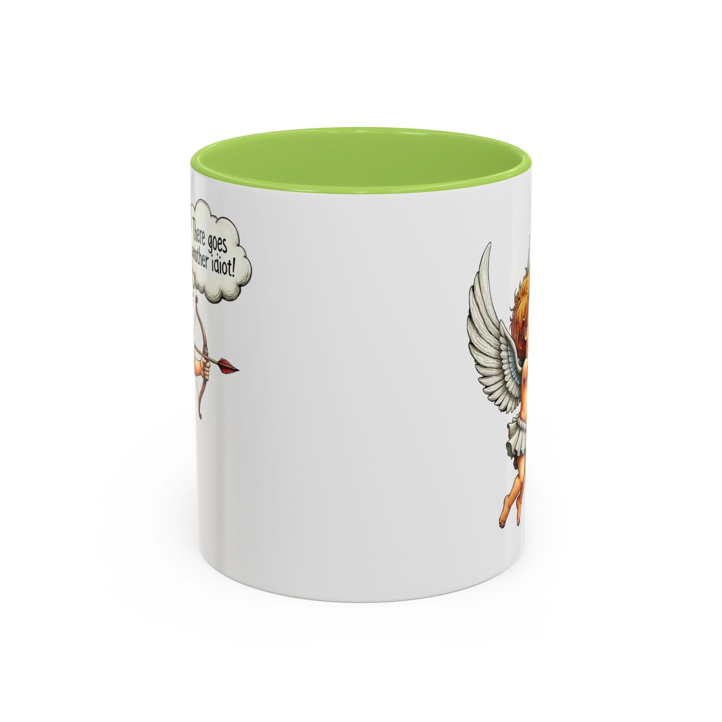 Cupid Coffee Mug — Vintage Cherub Saying "There goes another idiot!" Accent Mug