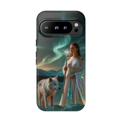 Funda para teléfono Google Aurora Guardian: armadura de fantasía de mujer y lobo
