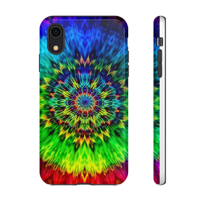 Funda resistente para teléfono con diseño de mandala psicodélico: protección vibrante con efecto tie-dye