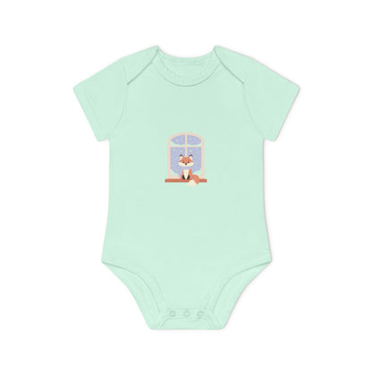 Baby Bodysuit — Cozy Fox by the Window Organic Short Sleeve Baby Onesie