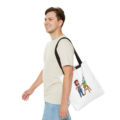 Artist Tote Bag — Painter with Easel Illustrated AOP Tote