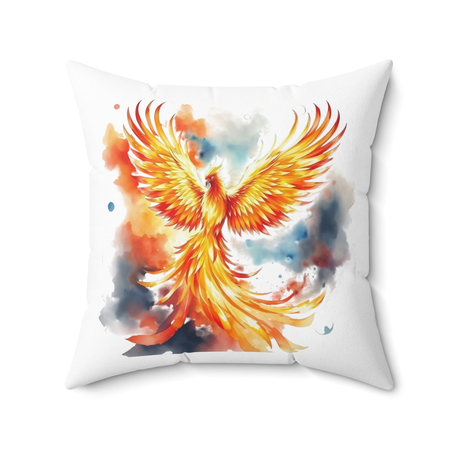 Phoenix Watercolor Throw Pillow — Vibrant Firebird Decorative Cushion