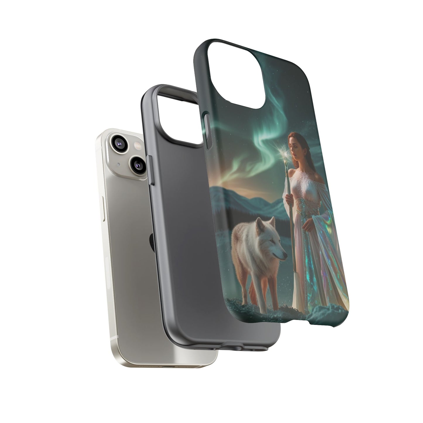 iPhone Mystic Guardian Phone Case — Aurora Wolf Woman Protective Cover