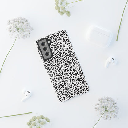 Samsung Leopard Print Tough Phone Case – Black & White Animal Pattern Protective Cover