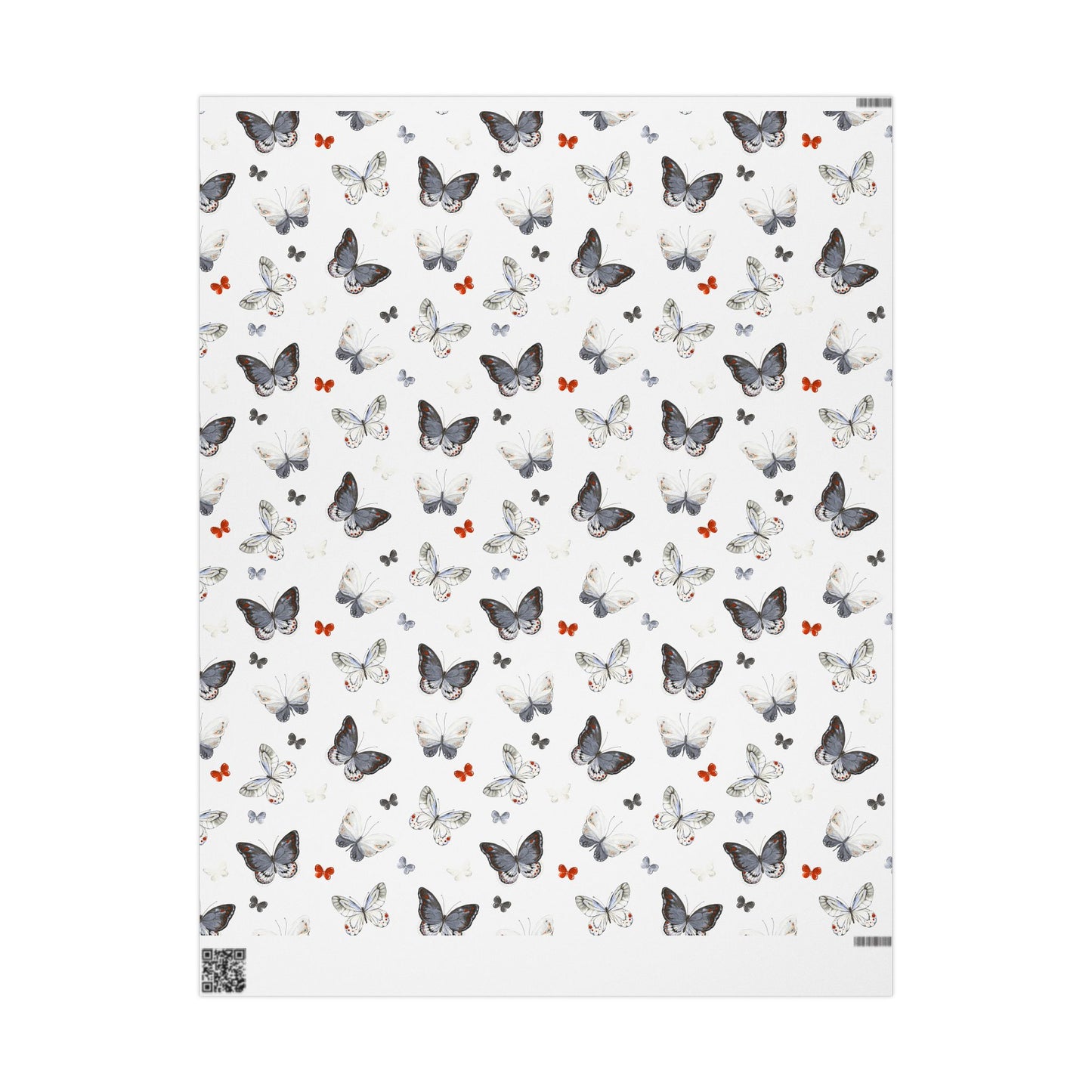 Butterfly Pattern Wrapping Paper — Watercolor Moths & Red Accent Gift Wrap