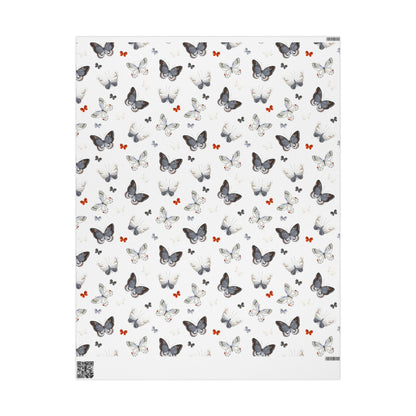 Butterfly Pattern Wrapping Paper — Watercolor Moths & Red Accent Gift Wrap
