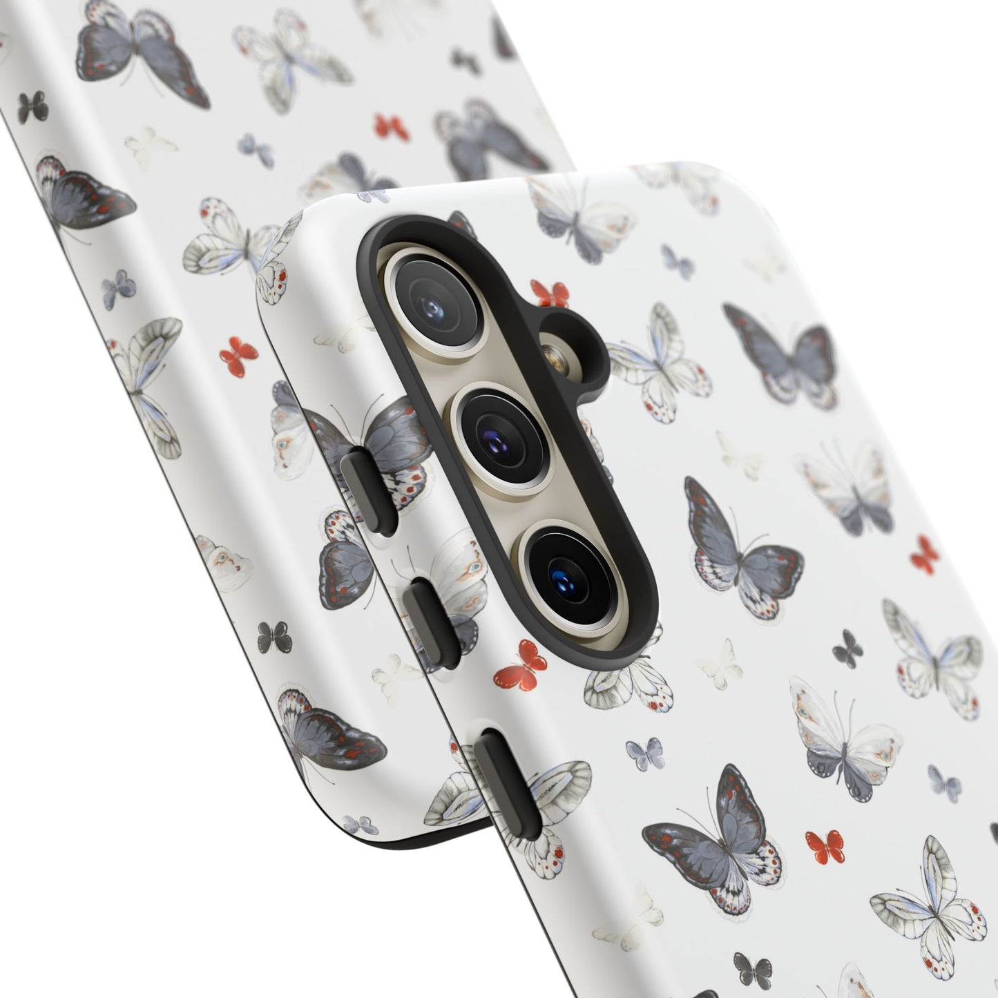 Funda para Samsung con diseño de mariposas: elegante funda protectora monocromática con detalles en rojo