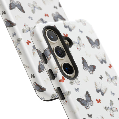 Funda para Samsung con diseño de mariposas: elegante funda protectora monocromática con detalles en rojo