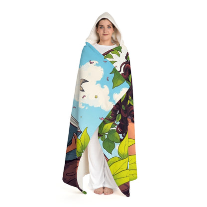 Hooded Sherpa Blanket — Colorful Floral & Sky Print Cozy Throw